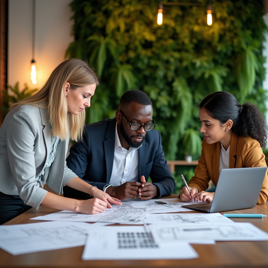 Business professionals reviewing infrastructure options